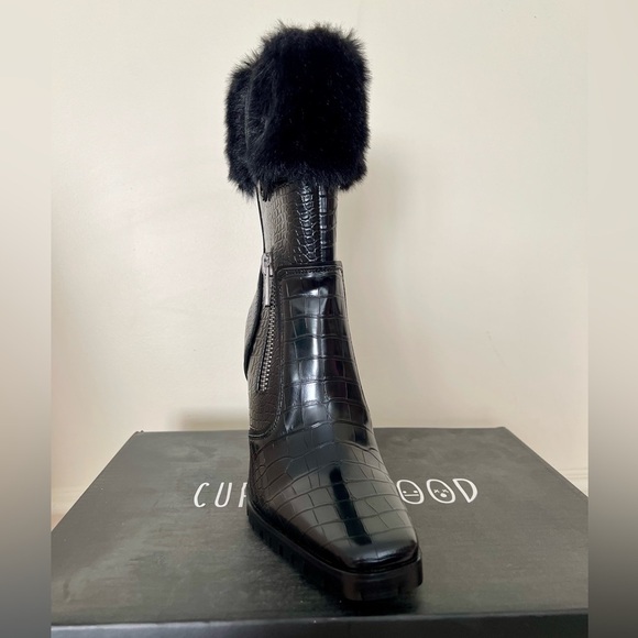 NIB Dolls Kill Current Mood Call The Shots Vegan Croc-Embossed Heeled Boots Blk - Picture 3 of 15